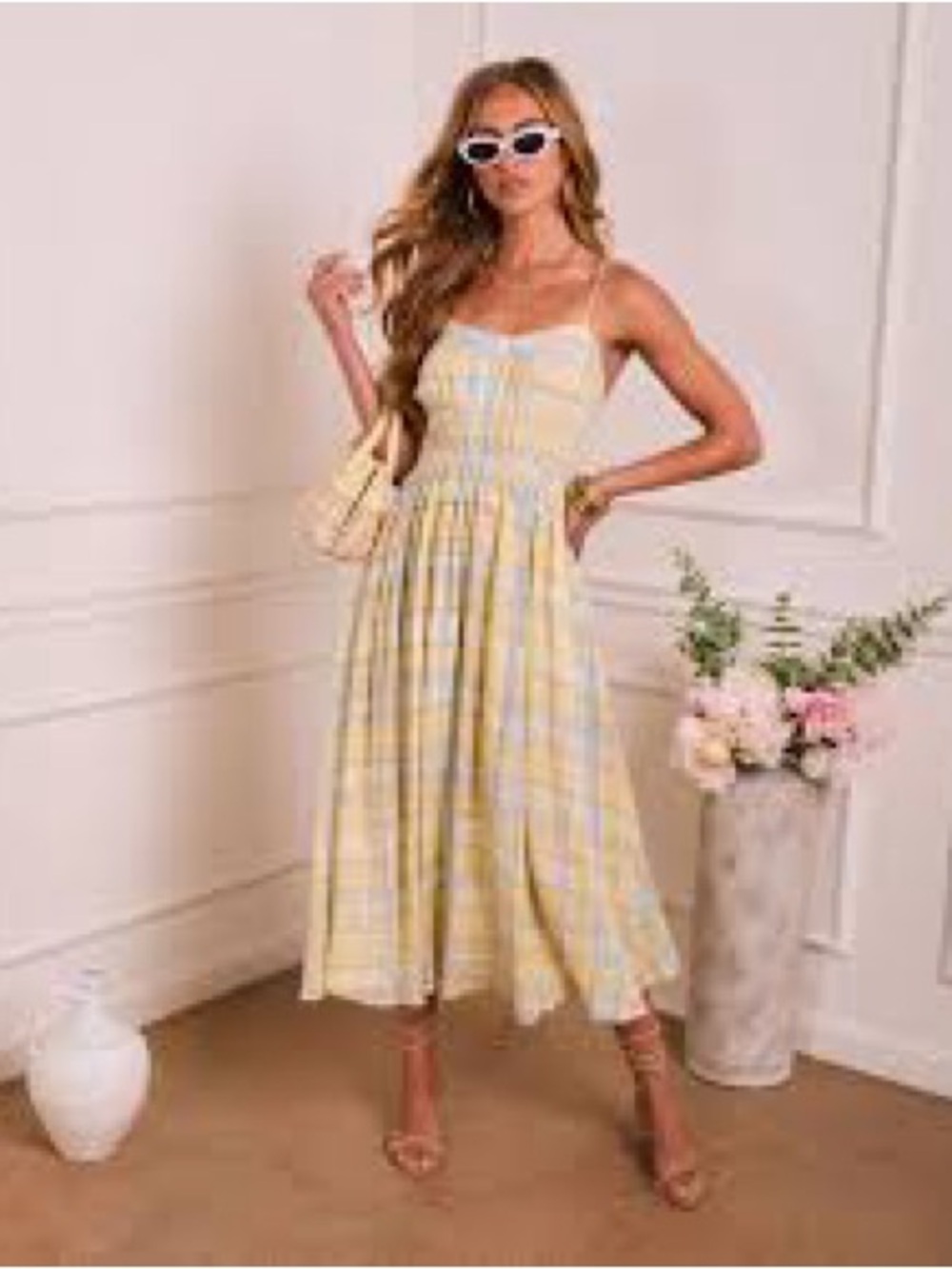 VICI misty aura plaid midi dress